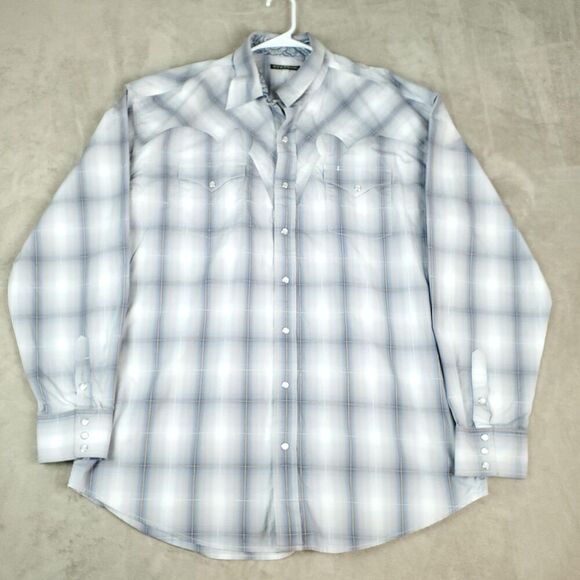 Stetson Other - Stetson Shirt Mens XXL Blue White Plaid Pearl Snap Flip Cuff Western Cowboy